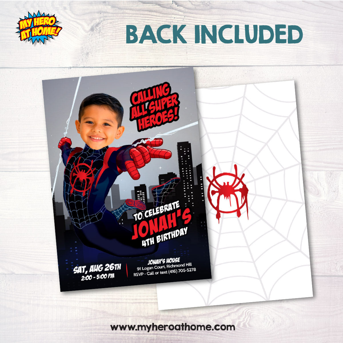 Miles Morales Spiderverse Party Invitation with Birthday Kid as the Star. 2491IN