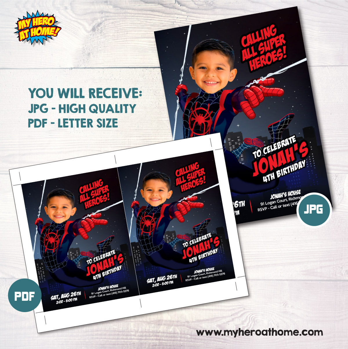 Miles Morales Spiderverse Party Invitation with Birthday Kid as the Star. 2491IN