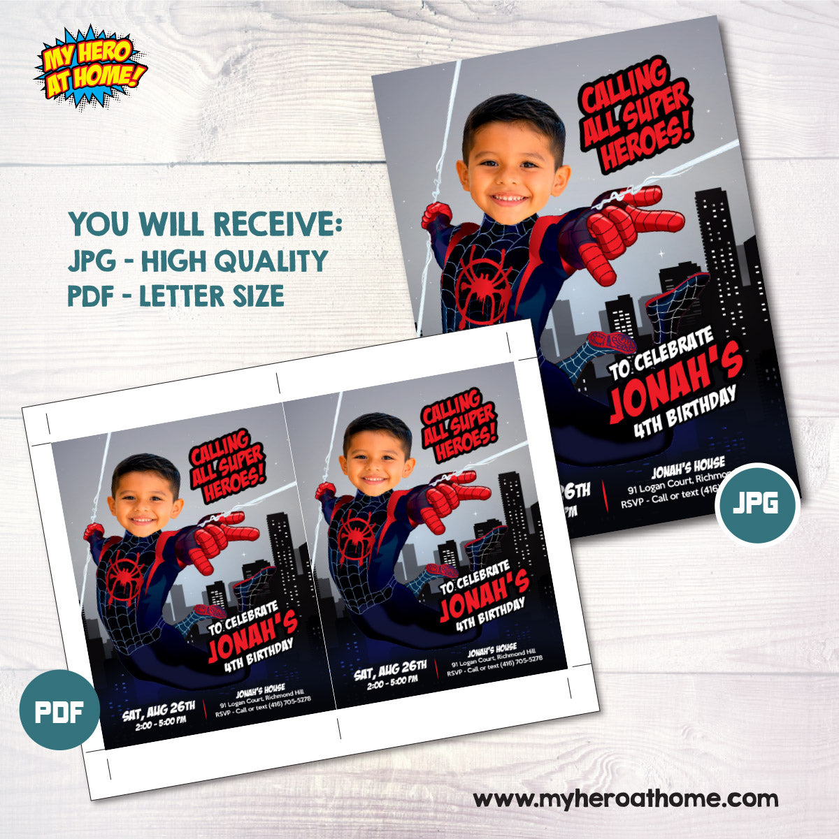 Miles Morales Spiderverse Party Invitation with Birthday Kid as the Star. 2491IN
