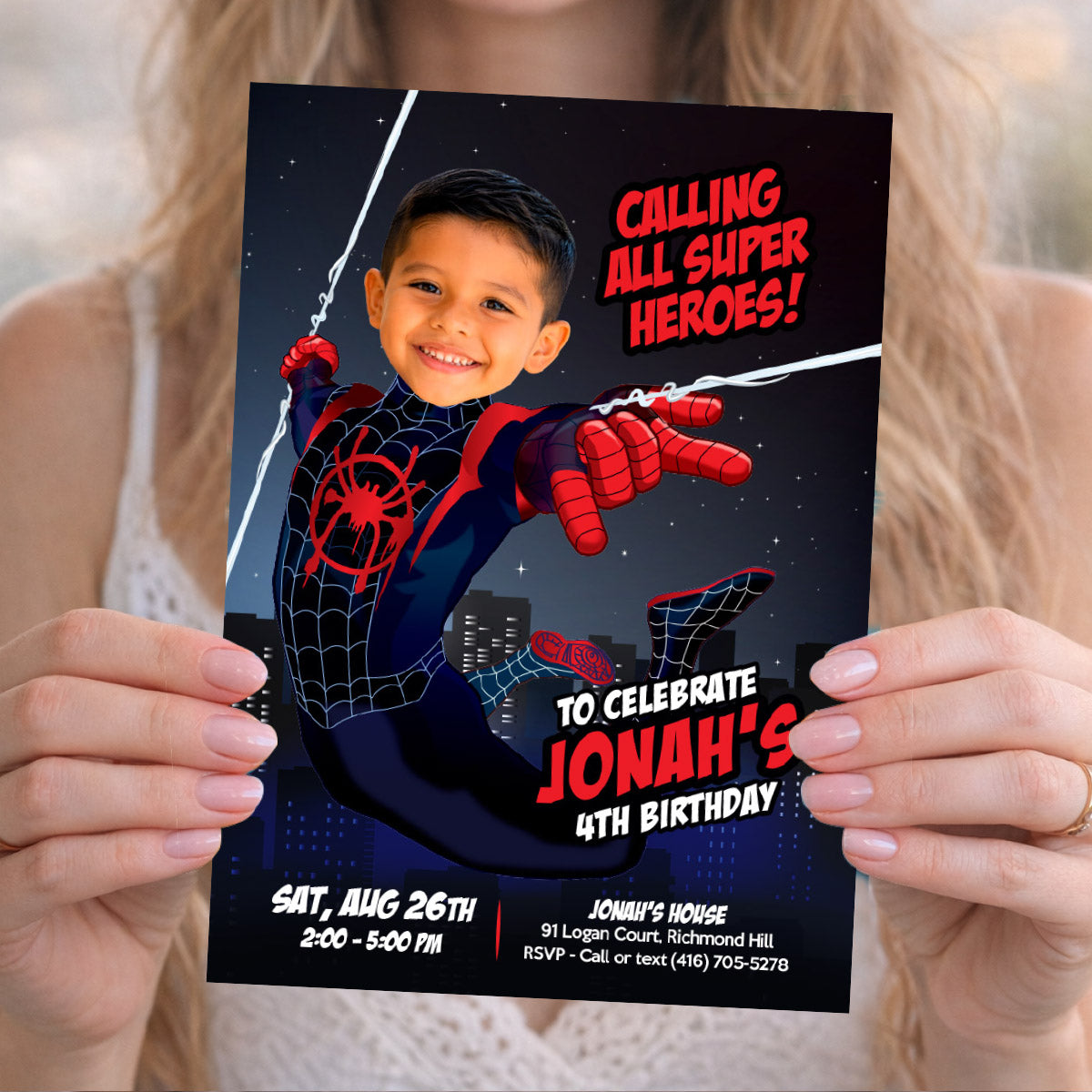 Miles Morales Spiderverse Party Invitation with Birthday Kid as the Star. 2491IN