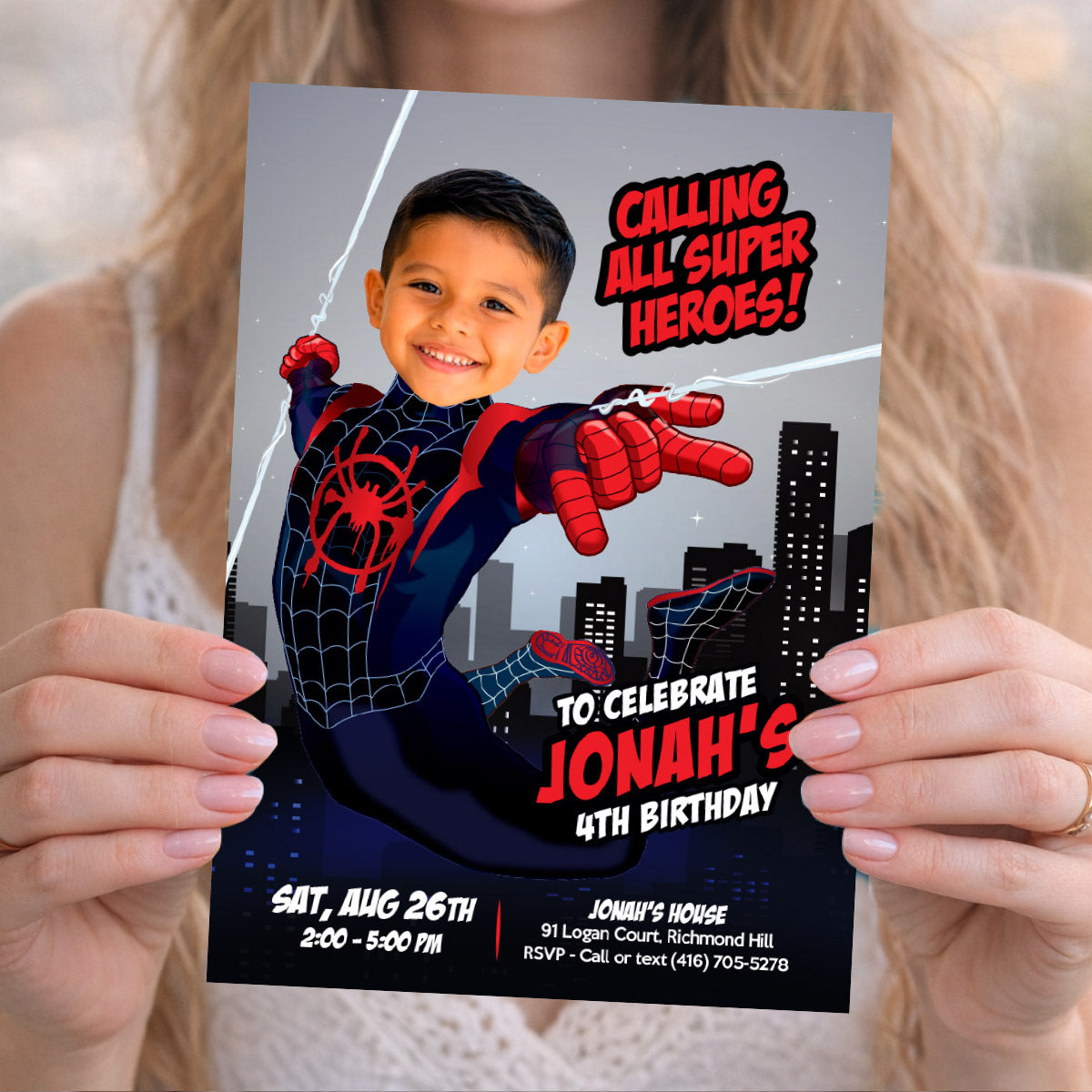 Miles Morales Spiderverse Party Invitation with Birthday Kid as the Star. 2491IN