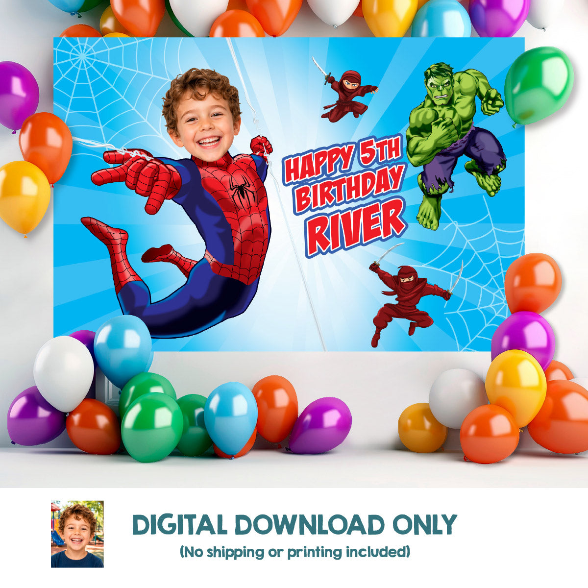 Personalized Spider-Man Brand New Day Birthday Backdrop With Kid as the Star. 2492BB2