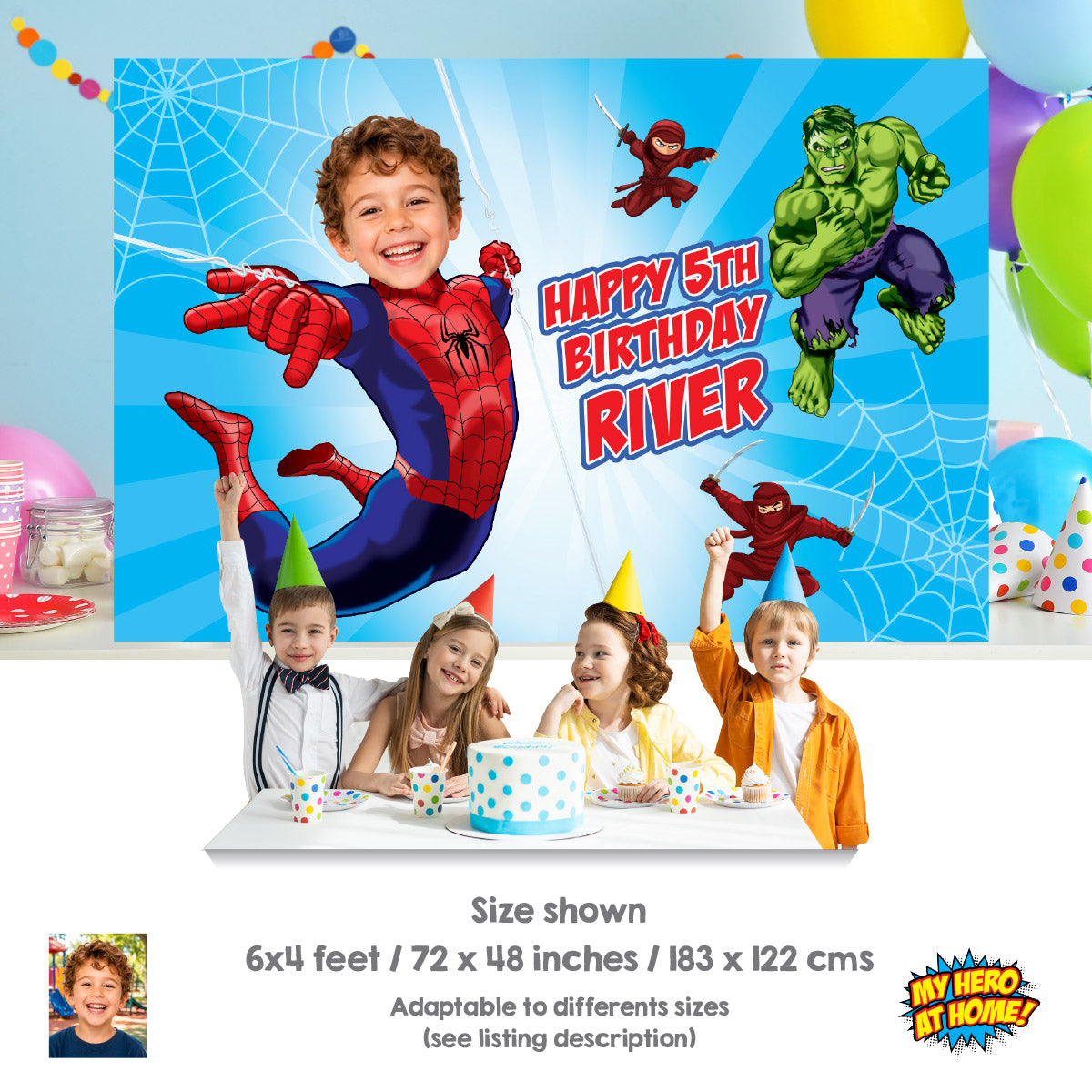 Personalized Spider-Man Brand New Day Birthday Backdrop With Kid as the Star. 2492BB2