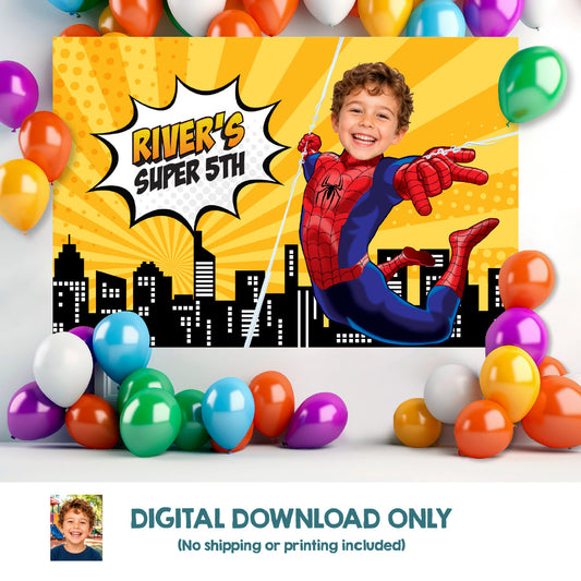 Spider-Man Comic Style Birthday Backdrop With Child as the Star. 2492BB3