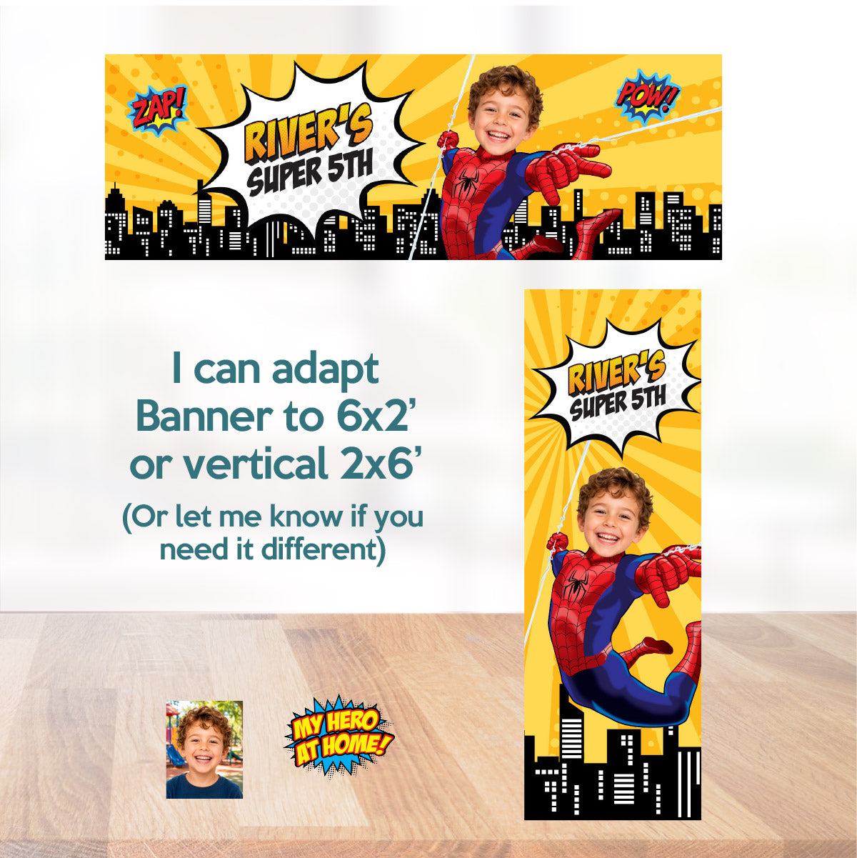 Spider-Man Comic Style Birthday Backdrop With Child as the Star. 2492BB3