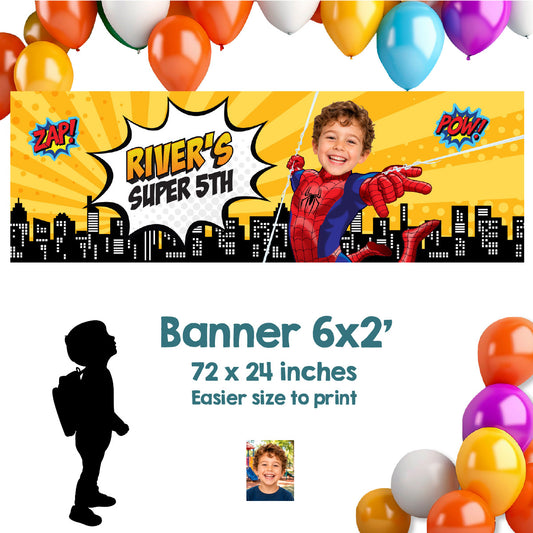Spider-Man Comic Style Party Horizontal Banner with Child as the Star. 2492BBH3