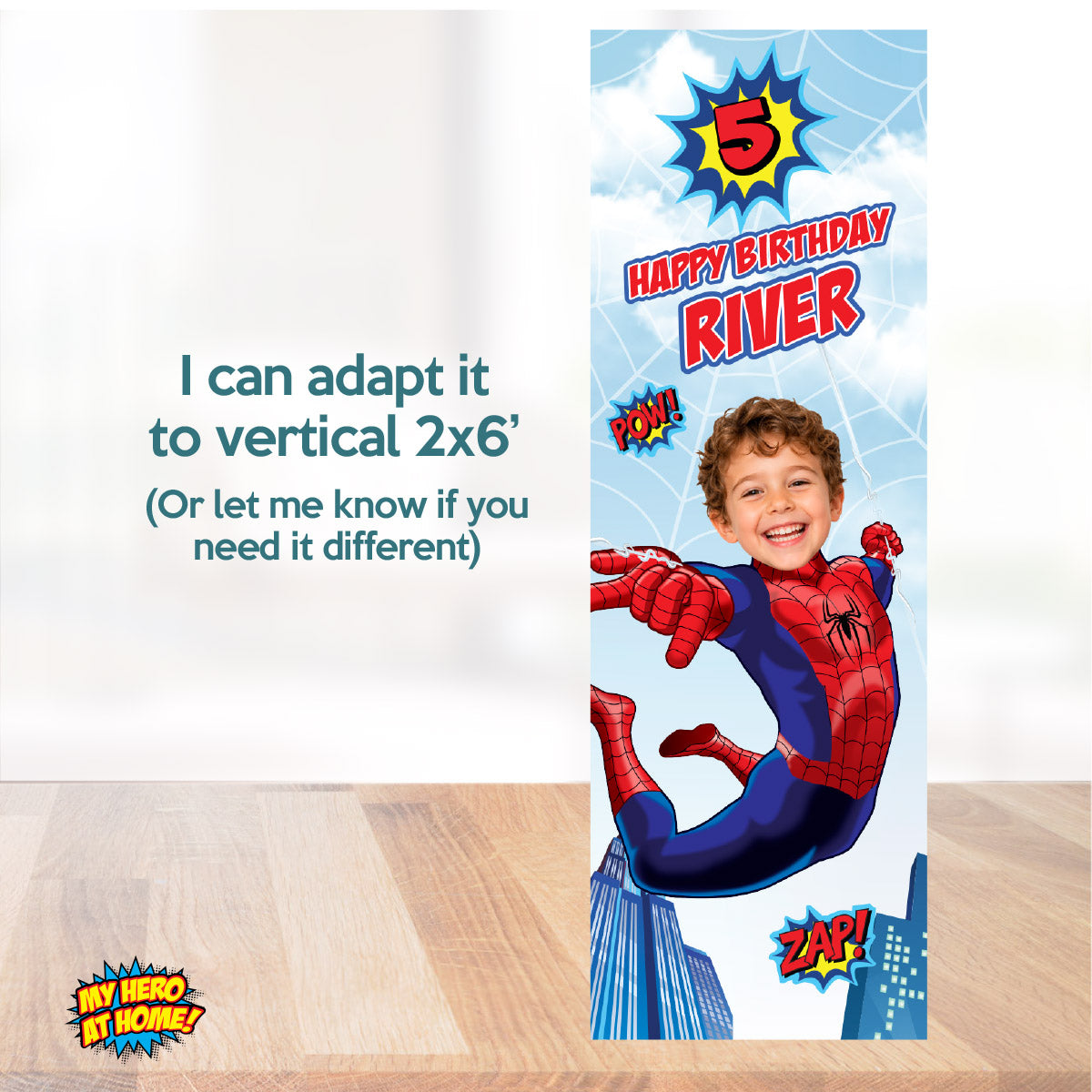 Spider-Man Birthday Banner Customized with Child as Spiderman (6x2', Horizontal, Easy to print). 2492BBH