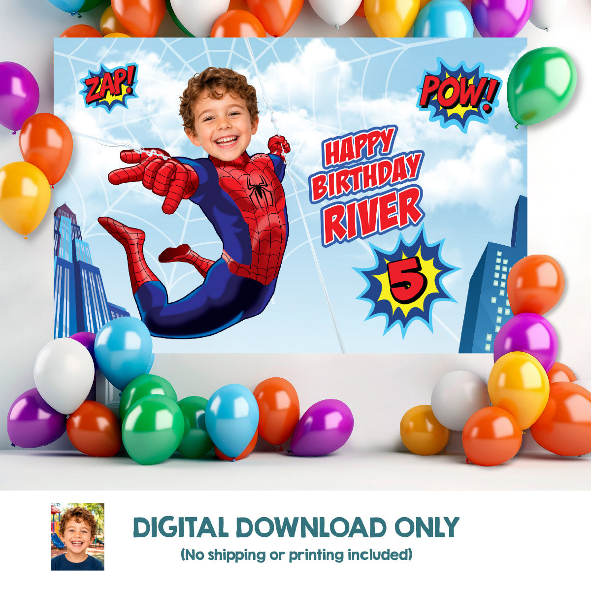 Spiderman Banner With Birthday Kid as the Star, Custom Spiderman Party Backdrop. 2492BB