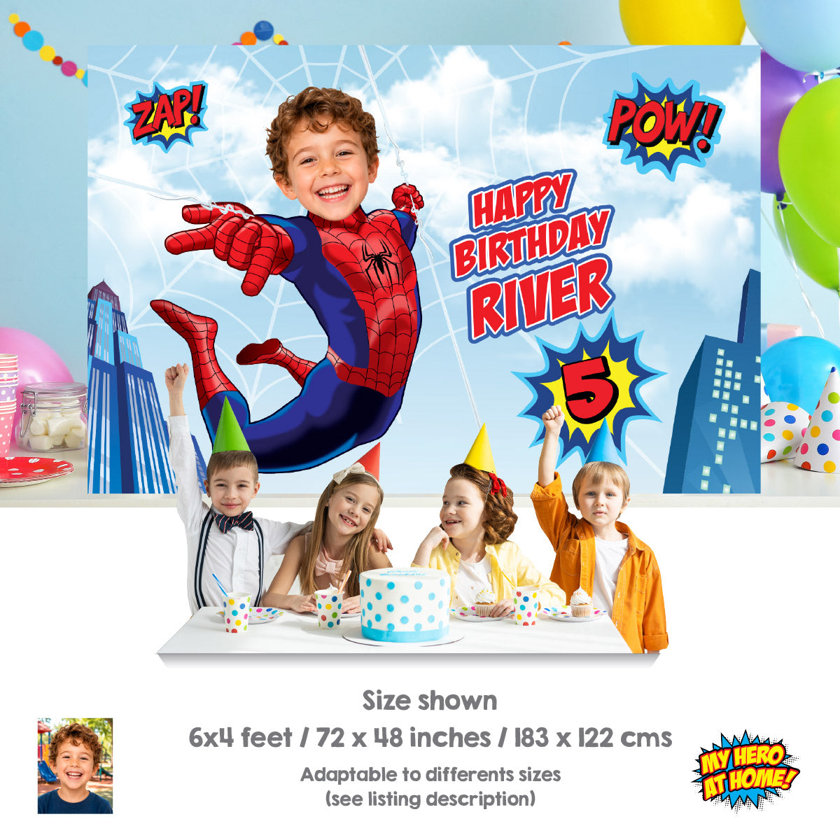 Spiderman Banner With Birthday Kid as the Star, Custom Spiderman Party Backdrop. 2492BB