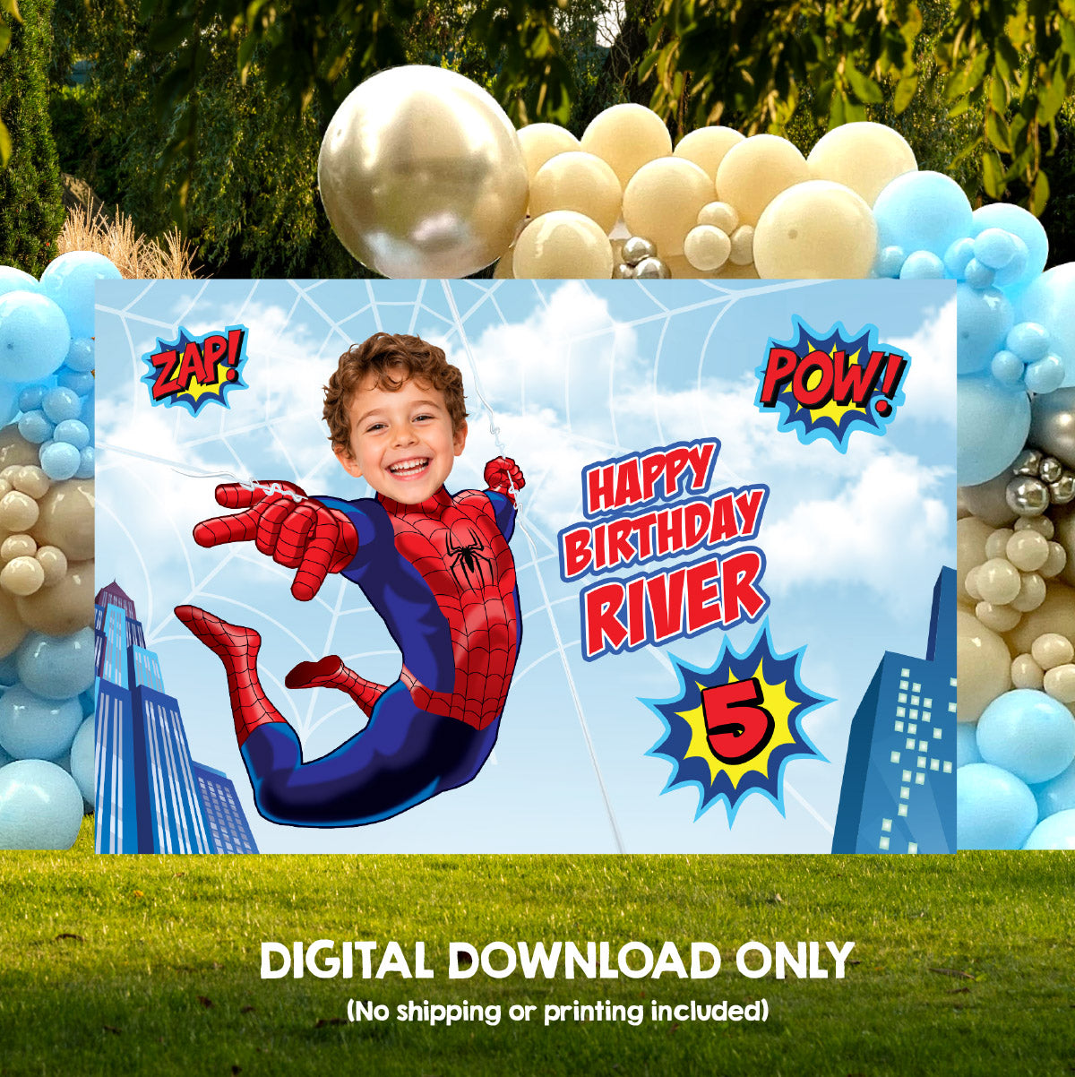 Spiderman Banner With Birthday Kid as the Star, Custom Spiderman Party Backdrop. 2492BB