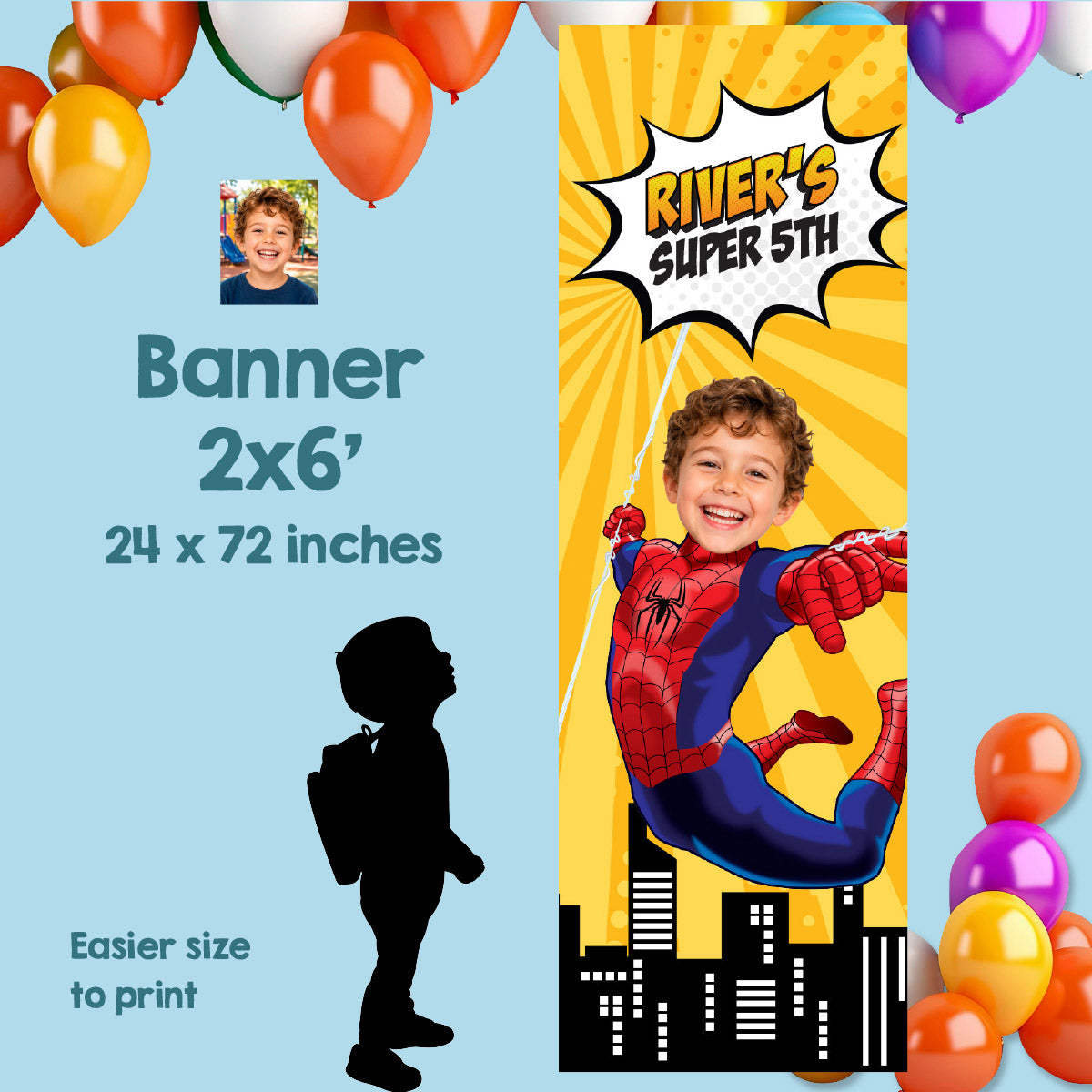 Spider-Man Marvel Comic Style Vertical Banner with Birthday Child as Spidey. 2492BBV3