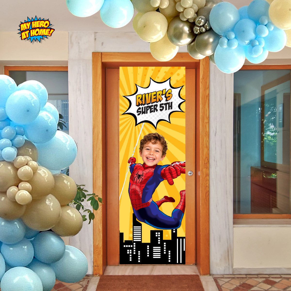 Spider-Man Marvel Comic Style Vertical Banner with Birthday Child as Spidey. 2492BBV3