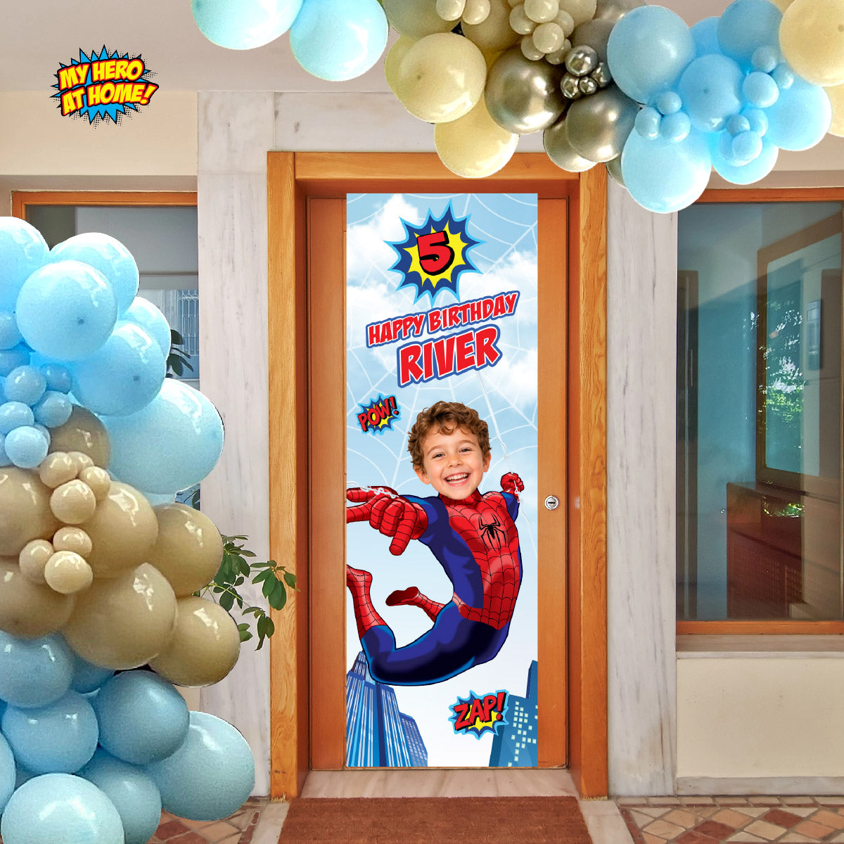 Spider-Man Vertical Banner with Birthday Child as Spiderman (Portrait, Roll up banner). 2492BBV