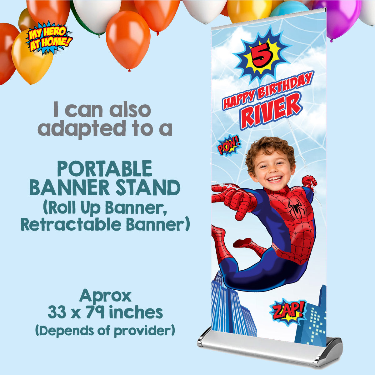 Spider-Man Vertical Banner with Birthday Child as Spiderman (Portrait, Roll up banner). 2492BBV