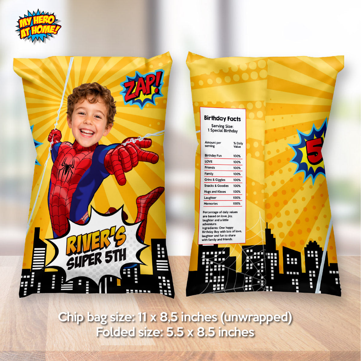 Personalized Spider-Man Comic Style Chip Bag Featuring Birthday Kid as the Star. 2492CB3