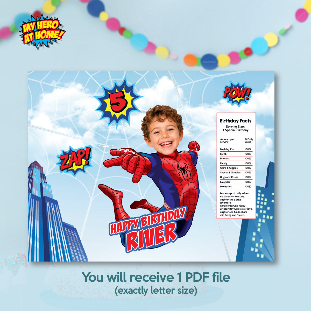 Birthday Kid Becomes Spider-Man for his Personalized Chip Bag Wrappers. 2492CB
