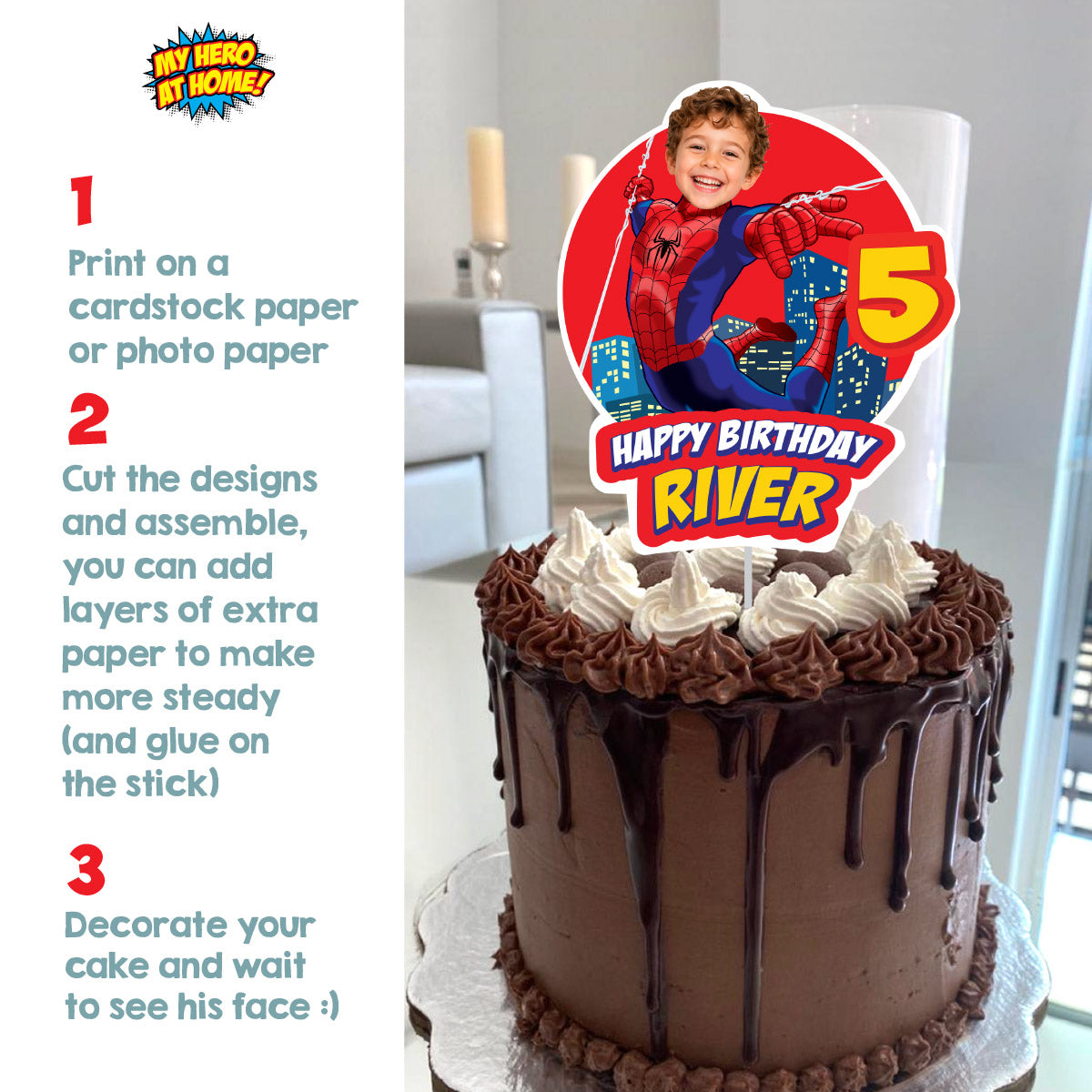 Spider-Man Birthday Cake Topper Personalized with Your Child's Photo. 2492CT2