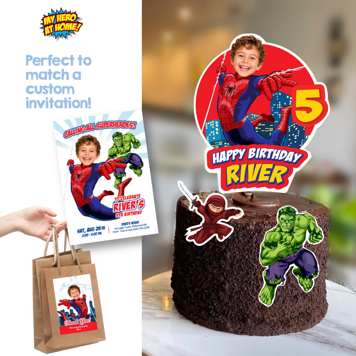 Spider-Man Birthday Cake Topper Personalized with Your Child's Photo. 2492CT2