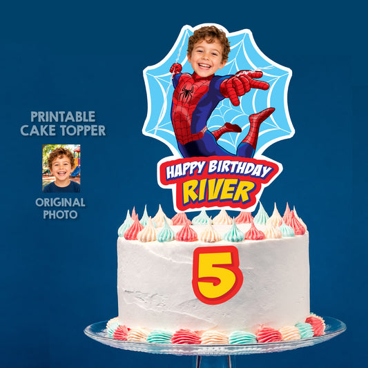 Spider-Man Web Birthday Cake Topper Customized with Your Child as Spidey. 2492CT3