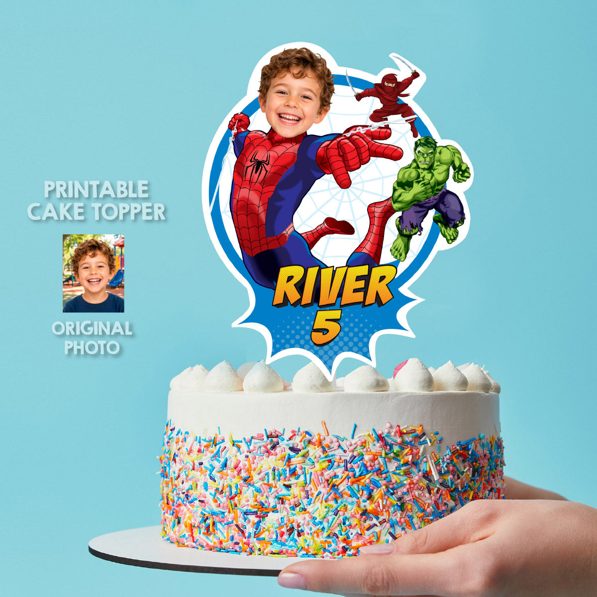 Personalized Spider-Man Brand New Day Cake topper with Child as Spiderman. 2492CT