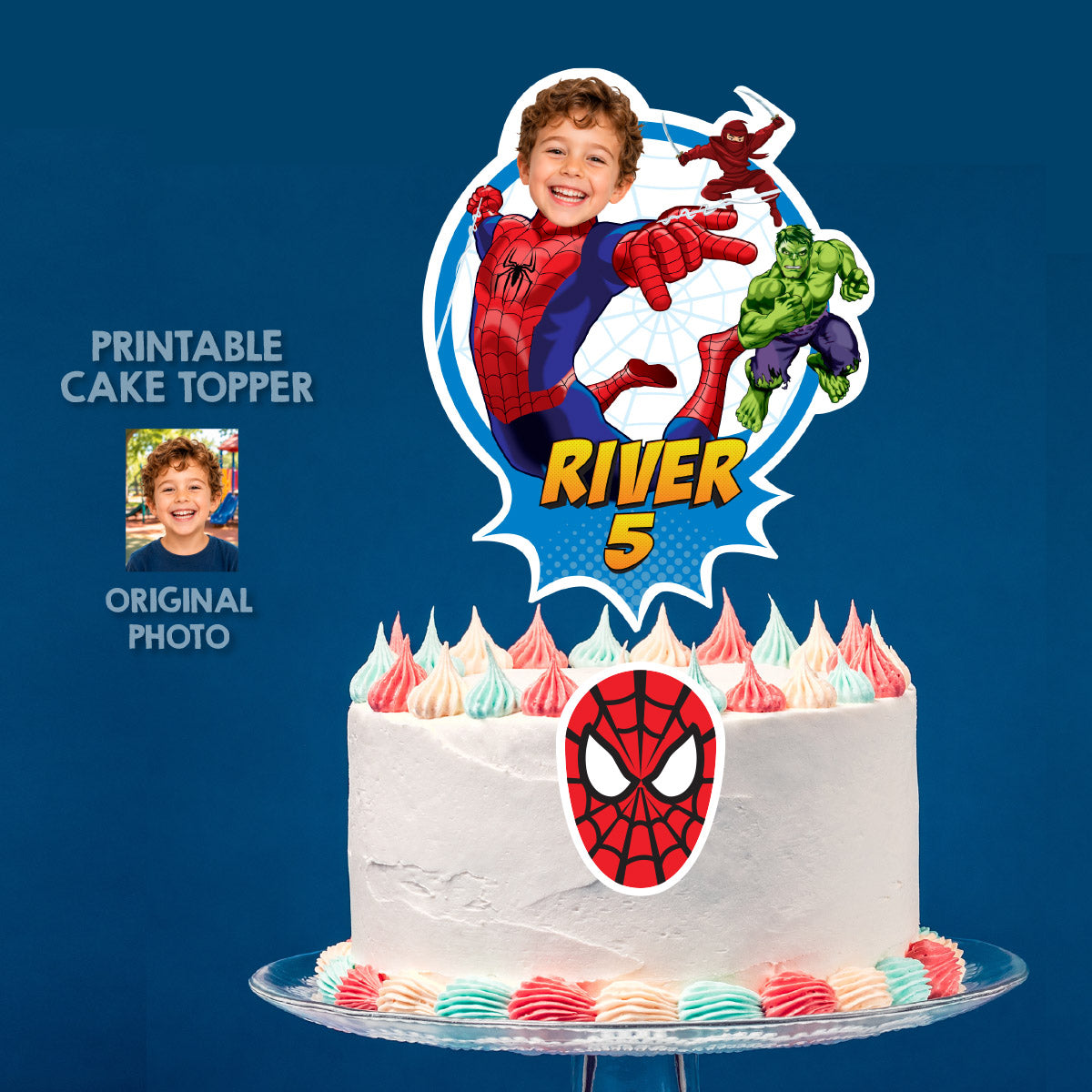 Personalized Spider-Man Brand New Day Cake topper with Child as Spiderman. 2492CT