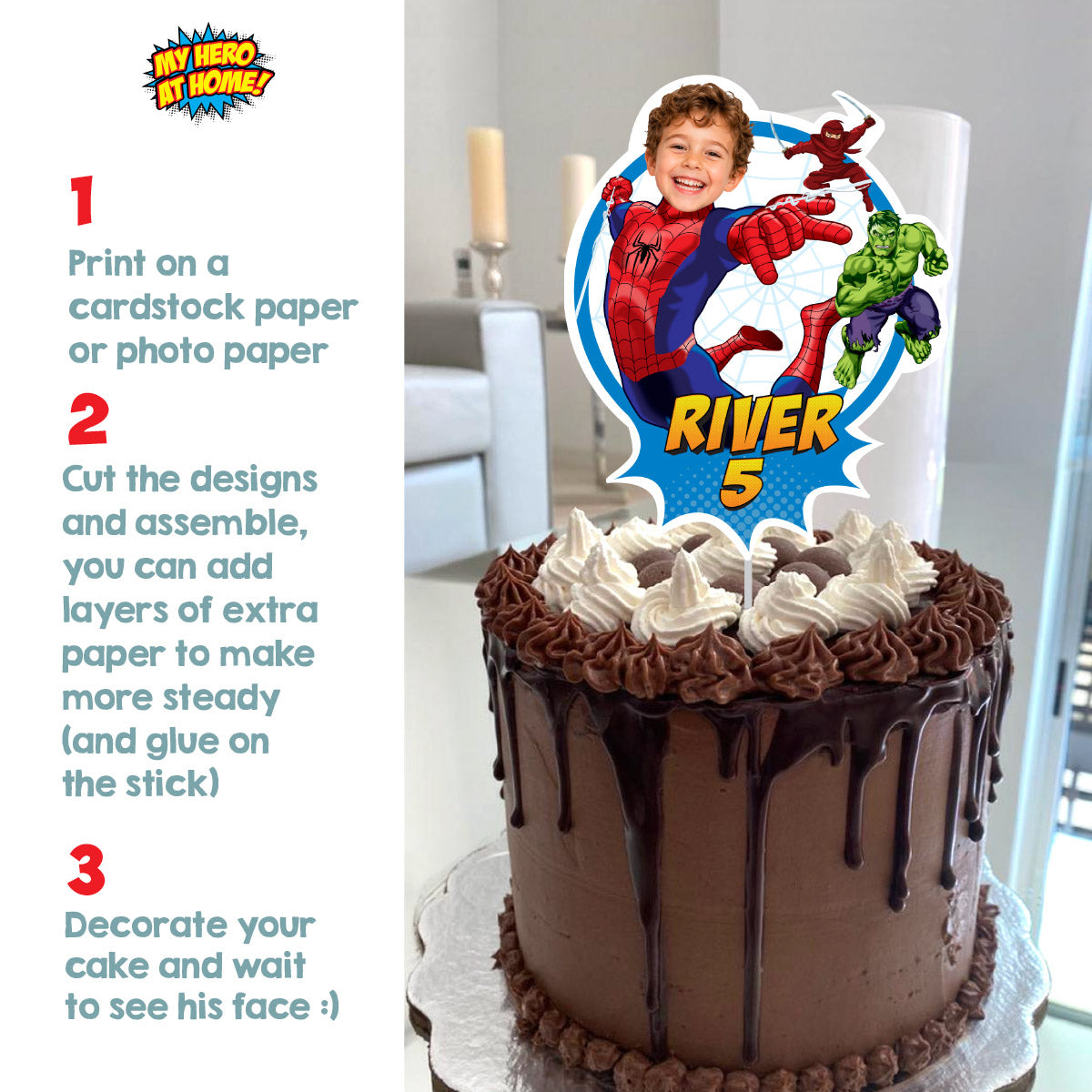Personalized Spider-Man Brand New Day Cake topper with Child as Spiderman. 2492CT