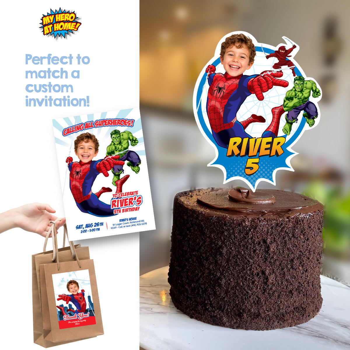 Personalized Spider-Man Brand New Day Cake topper with Child as Spiderman. 2492CT