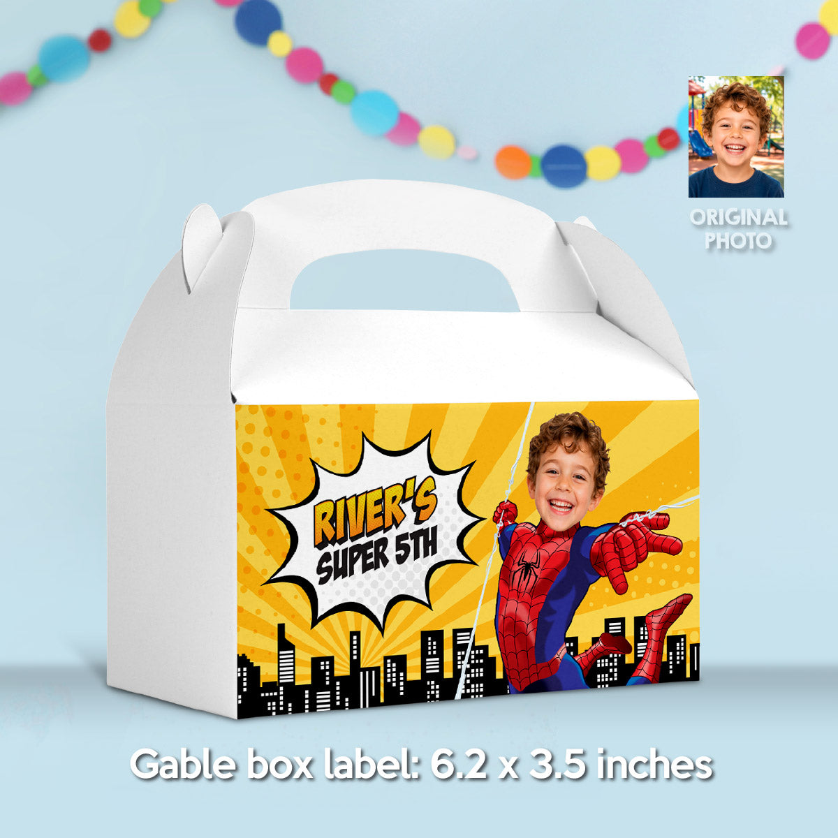Personalized Spider-Man Comic Style Gable Box Featuring Birthday Kid as the Star. 2492GB3