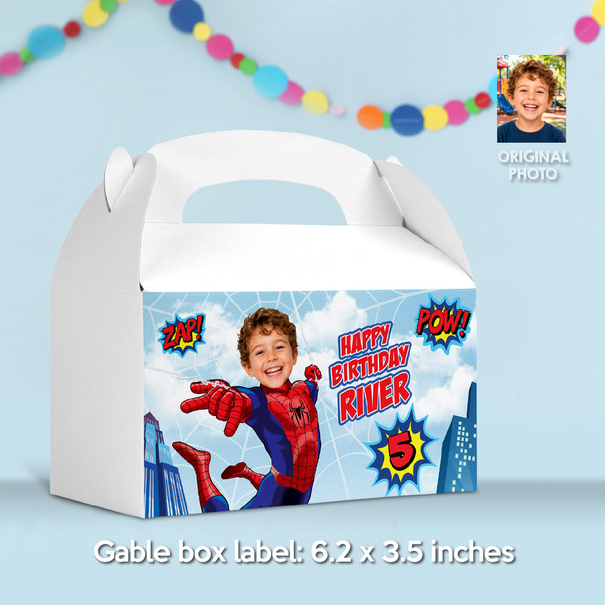 Birthday Kid Becomes Spider-Man for his Personalized Candy Box Party Favors. 2492GB