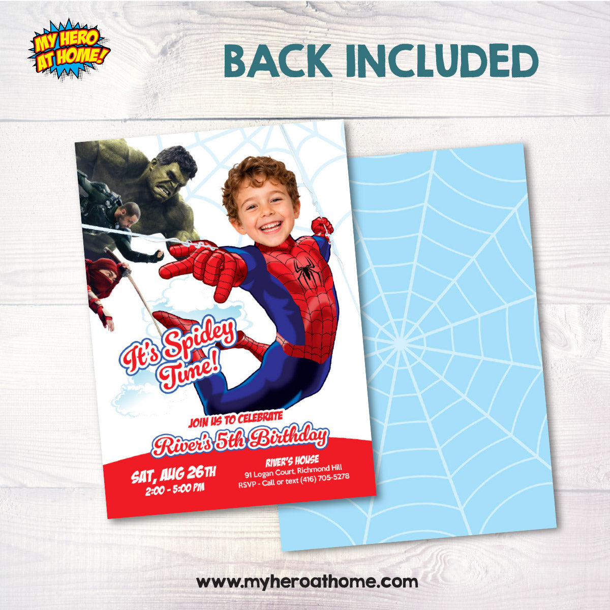 Custom Brand New Day Spider-Man Birthday Invitation with Child as Spidey. 2492INB