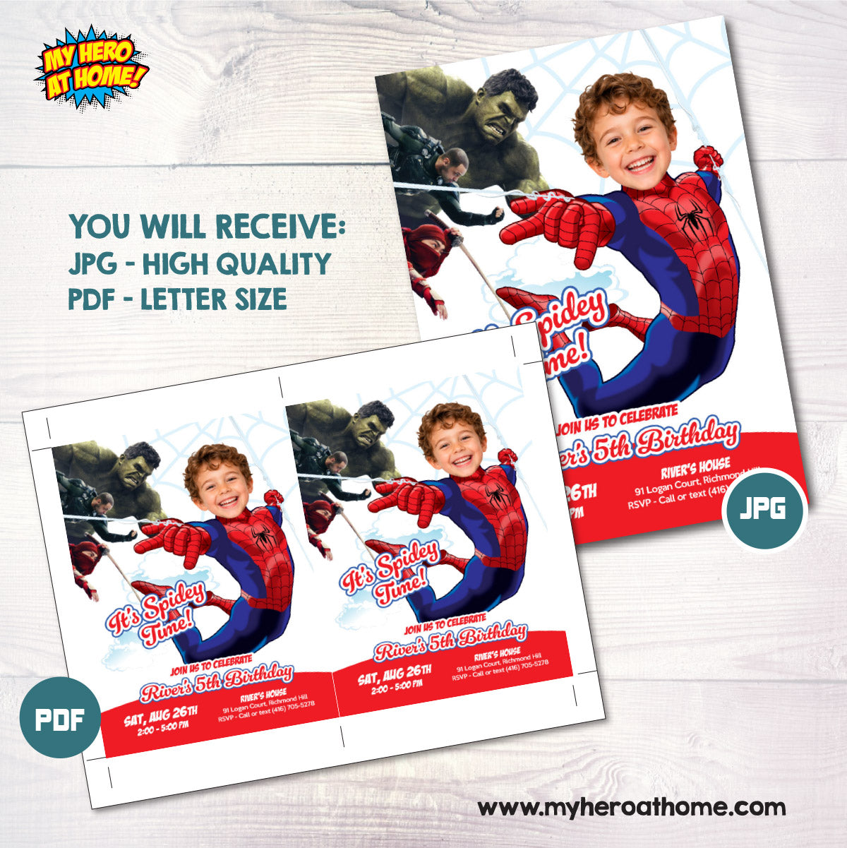 Custom Brand New Day Spider-Man Birthday Invitation with Child as Spidey. 2492INB