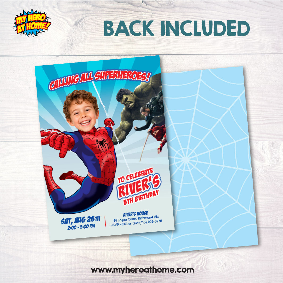 Personalized Spiderman New Brand Day Birthday Invitation | Your Kid as Spider-Man. 2492IND