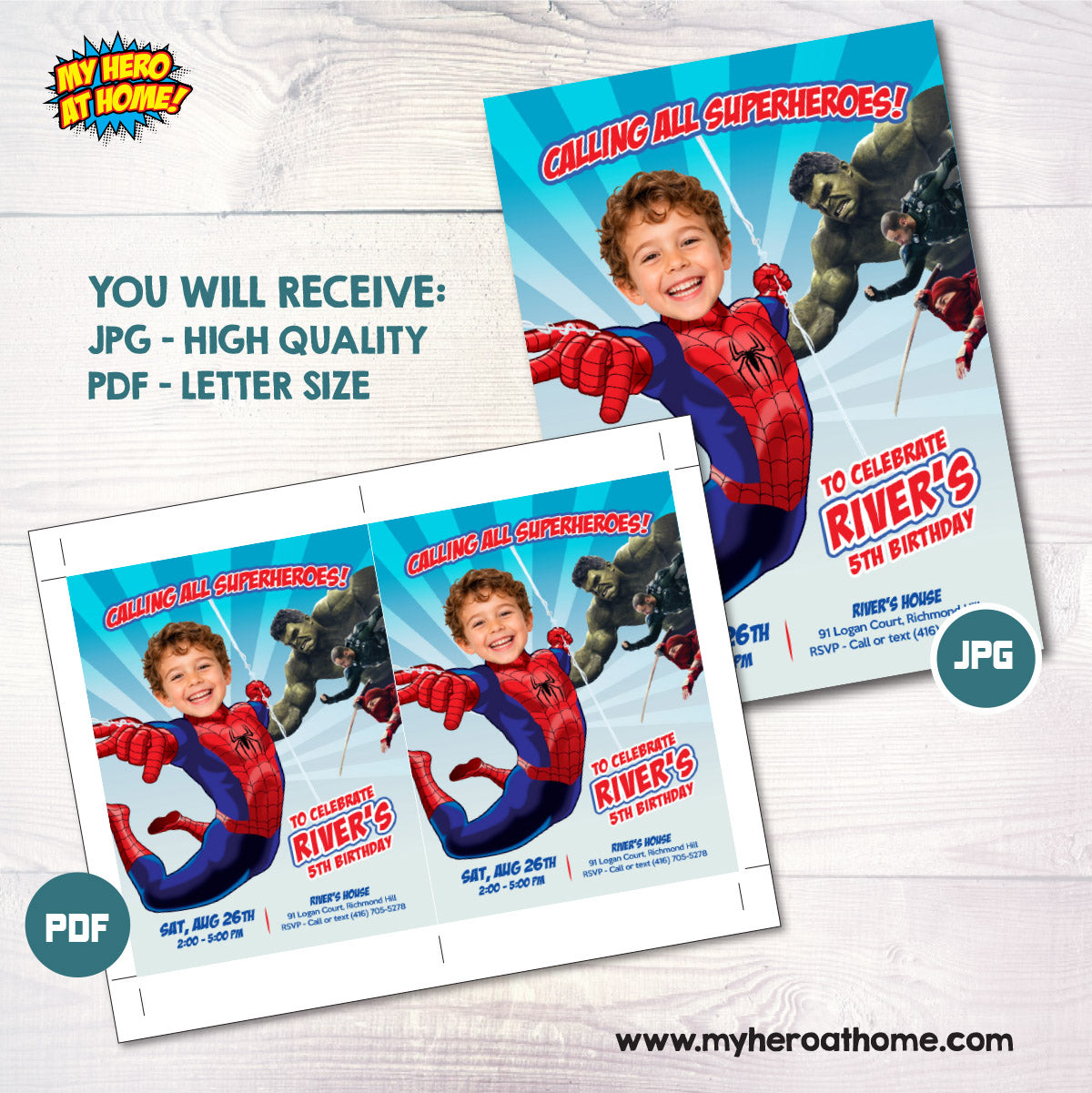 Personalized Spiderman New Brand Day Birthday Invitation | Your Kid as Spider-Man. 2492IND