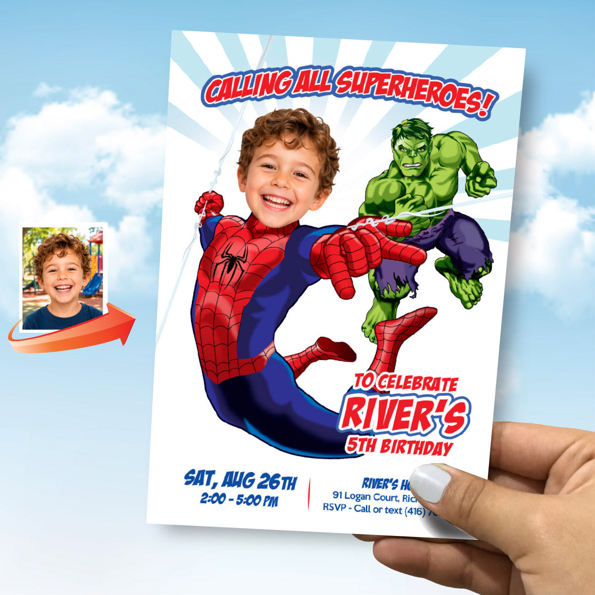 Custom Spiderman New Brand Day Invitation | Personalized Birthday Invite with Your Child. 2492INE