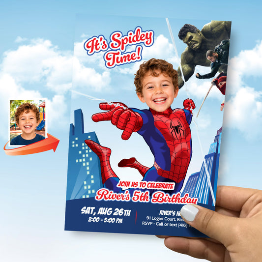 Personalized Spider-Man Brand New Day Birthday Invite with Kid as Spidey. 2492IN