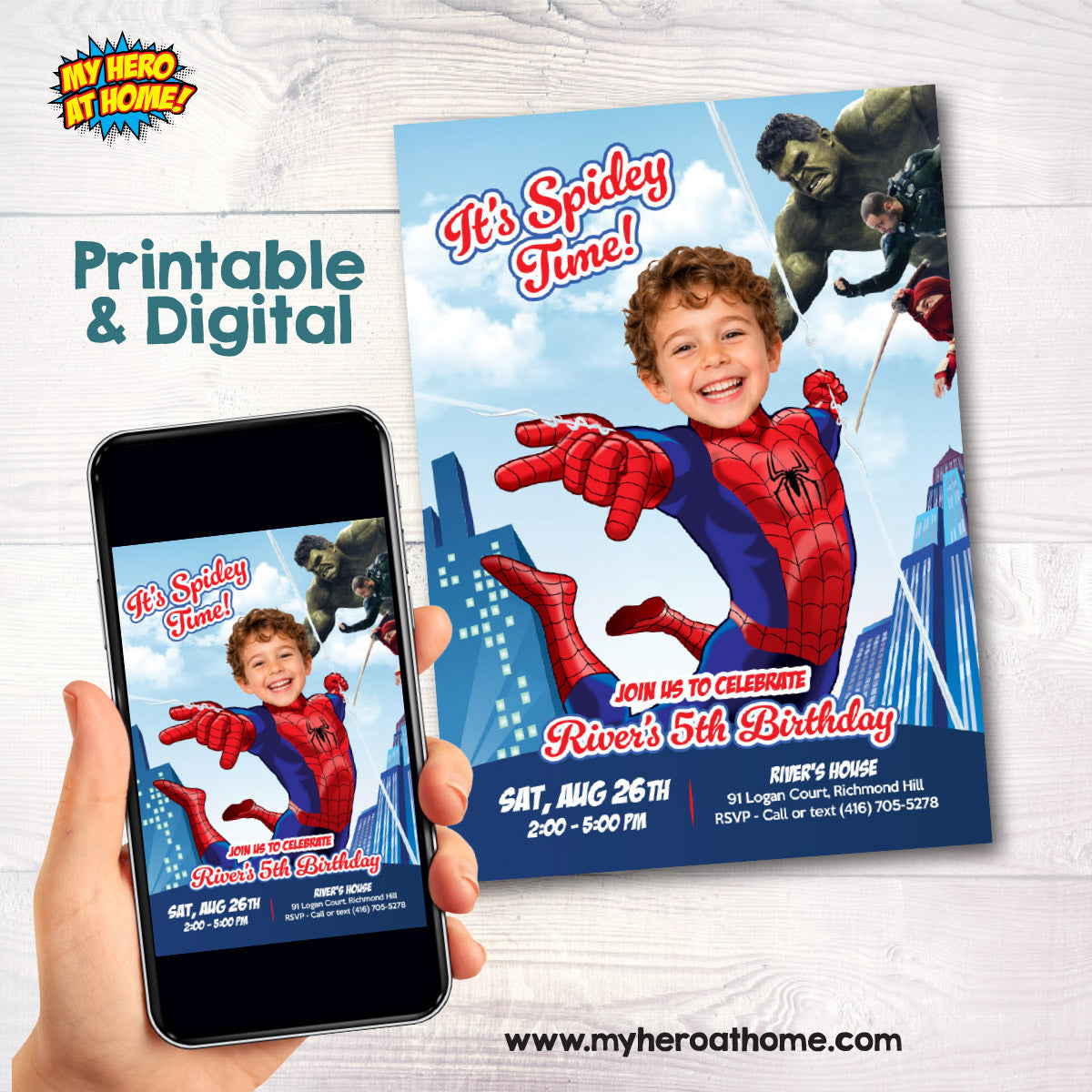 Personalized Spider-Man Brand New Day Birthday Invite with Kid as Spidey. 2492IN