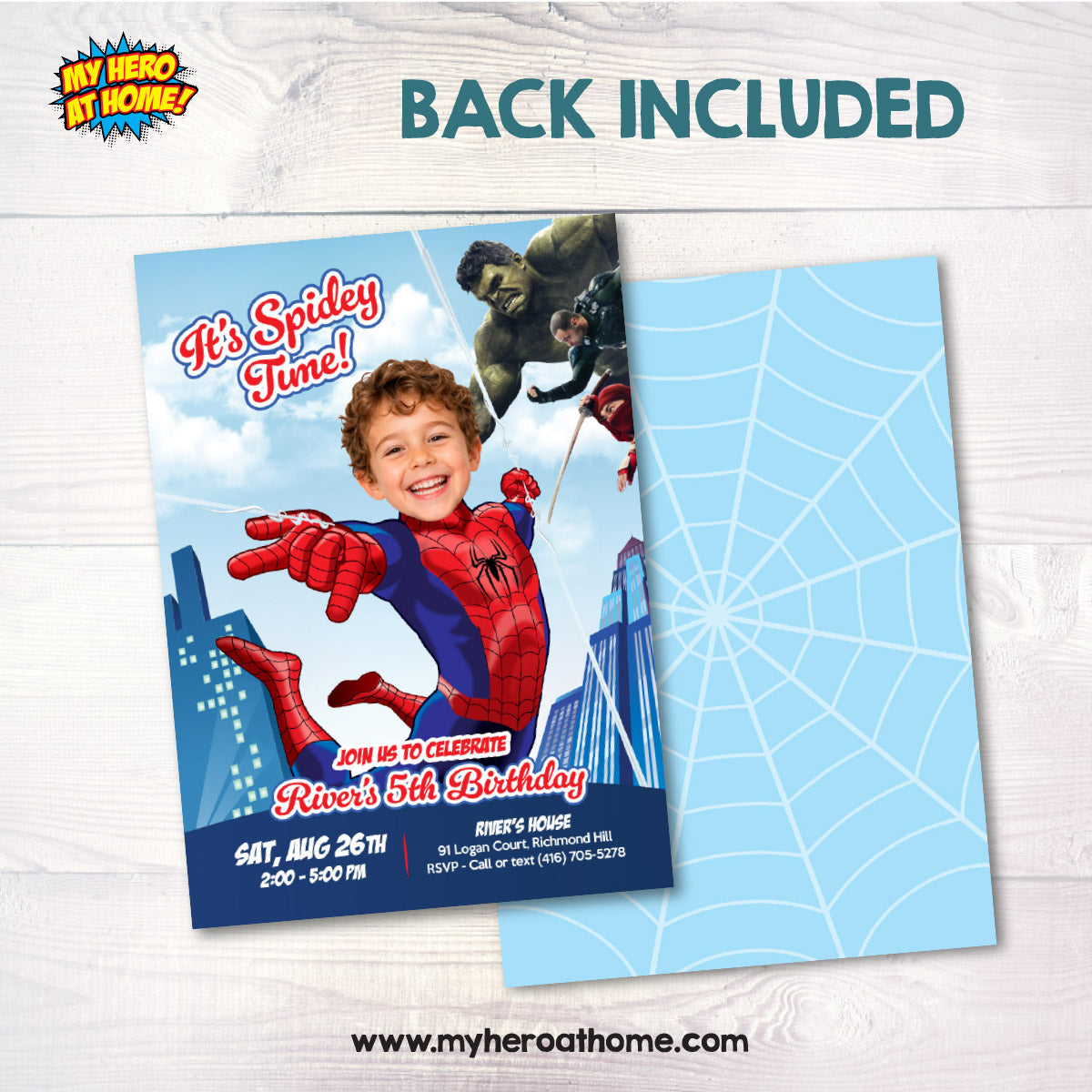 Personalized Spider-Man Brand New Day Birthday Invite with Kid as Spidey. 2492IN