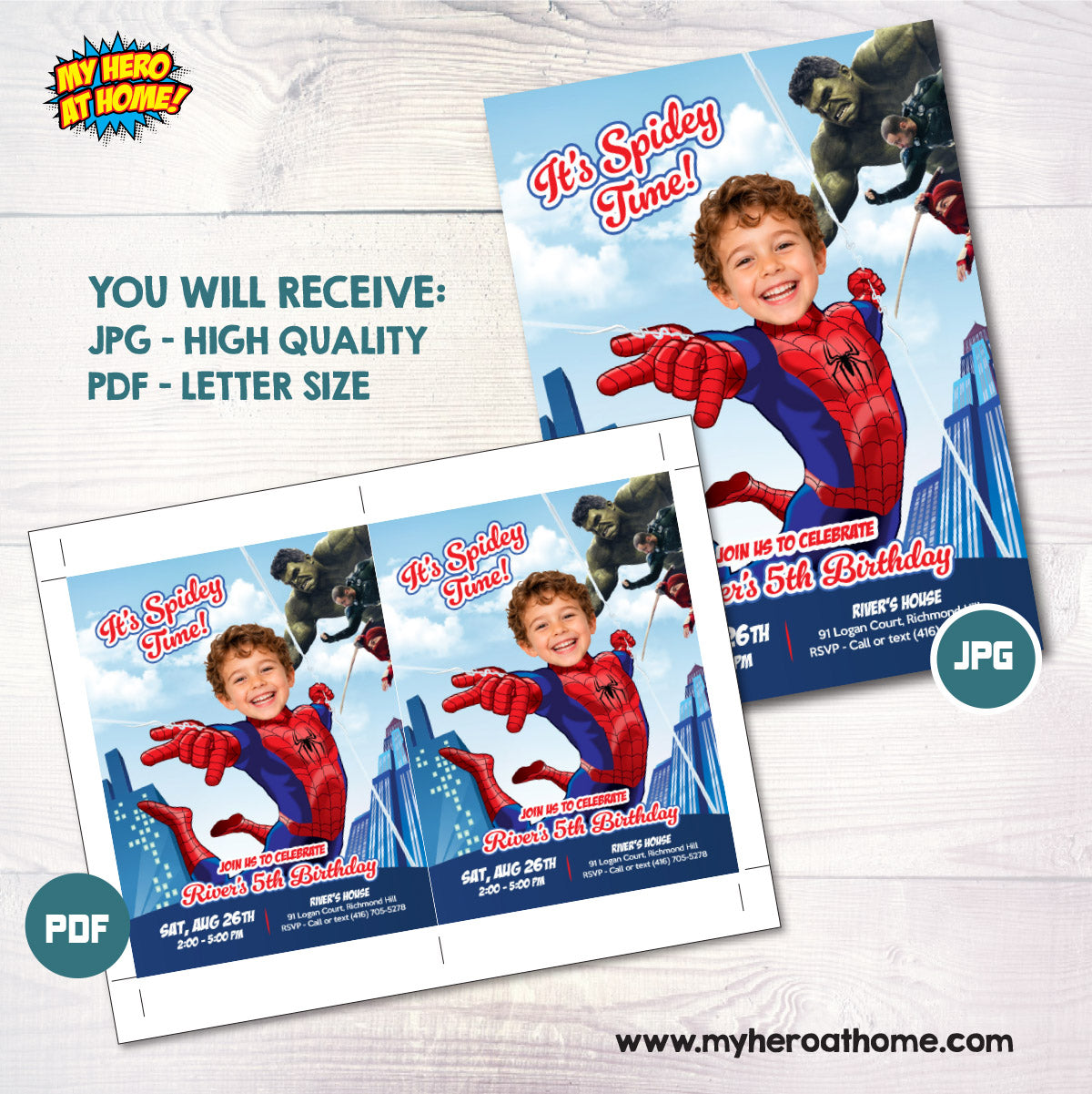 Personalized Spider-Man Brand New Day Birthday Invite with Kid as Spidey. 2492IN