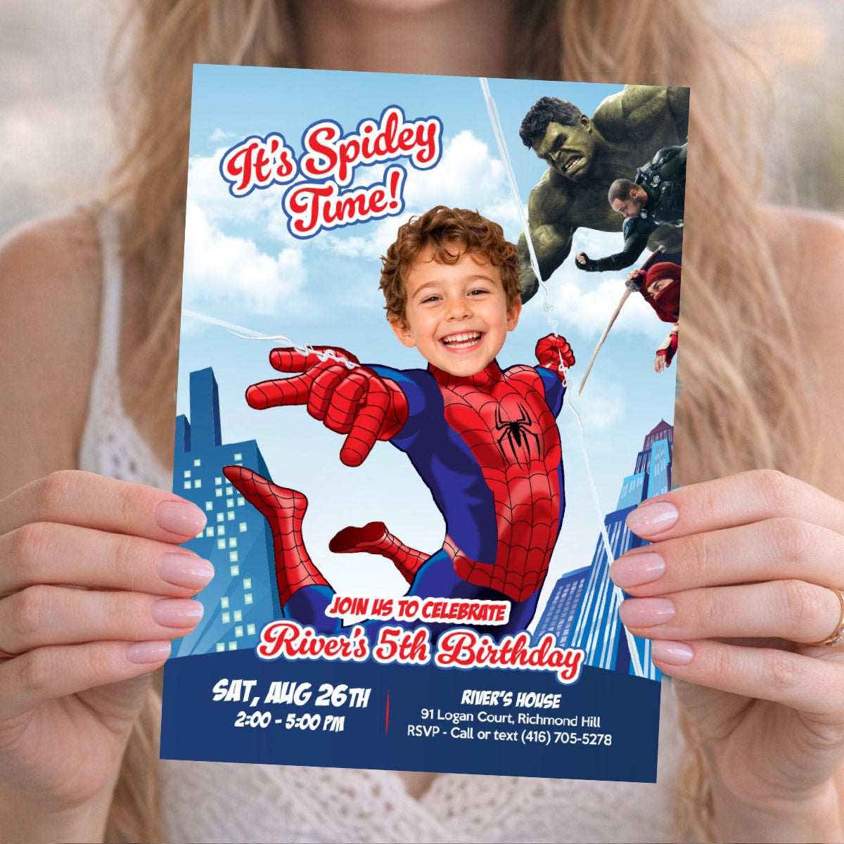 Personalized Spider-Man Brand New Day Birthday Invite with Kid as Spidey. 2492IN