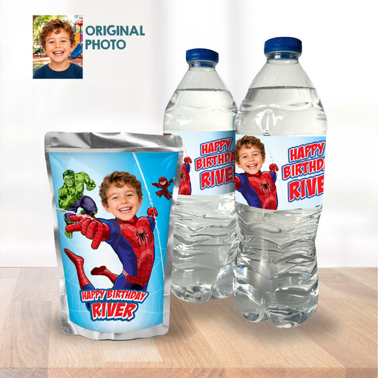 Personalized Spider-Man Brand New Day Water & Capri Sun Labels with photo. 2492WJ2