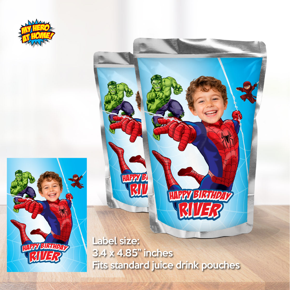 Personalized Spider-Man Brand New Day Water & Capri Sun Labels with photo. 2492WJ2