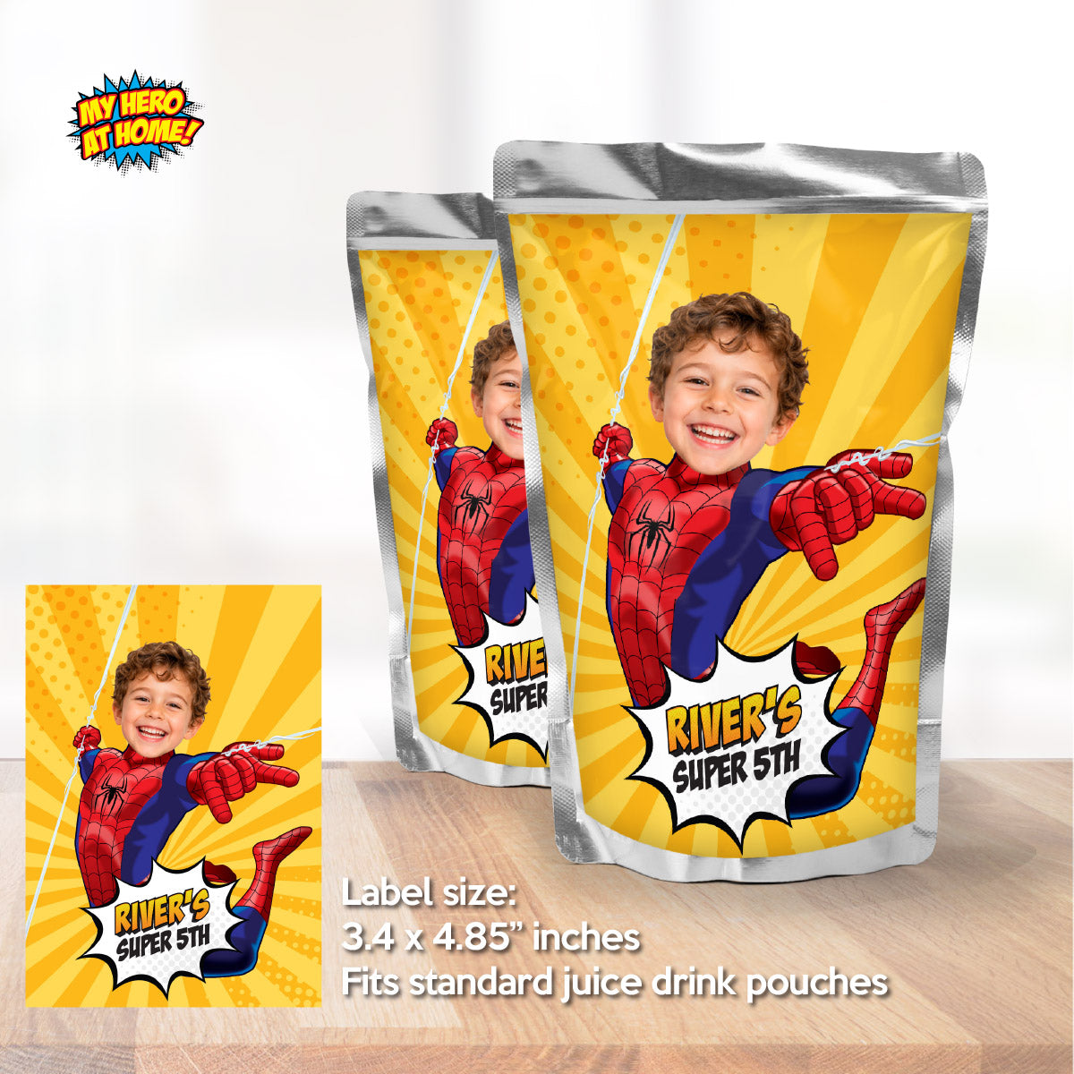 Personalized Spider-Man Water Wrappers And Capri Sun Labels with Child as the Star. 2492WJ3