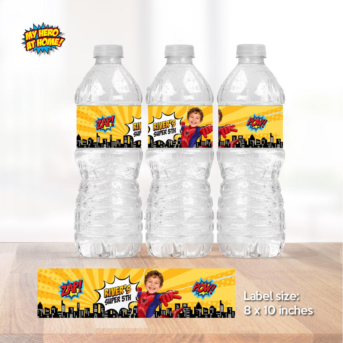 Personalized Spider-Man Water Wrappers And Capri Sun Labels with Child as the Star. 2492WJ3