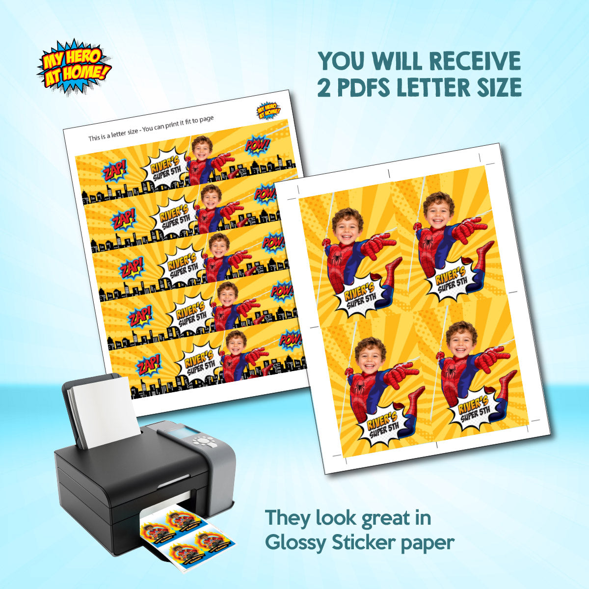 Personalized Spider-Man Water Wrappers And Capri Sun Labels with Child as the Star. 2492WJ3