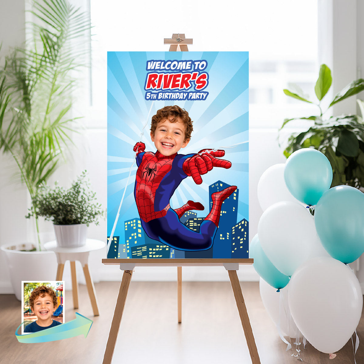Brand New Day Spiderman Birthday Welcome Sign With Child as The Star. 2492WS2