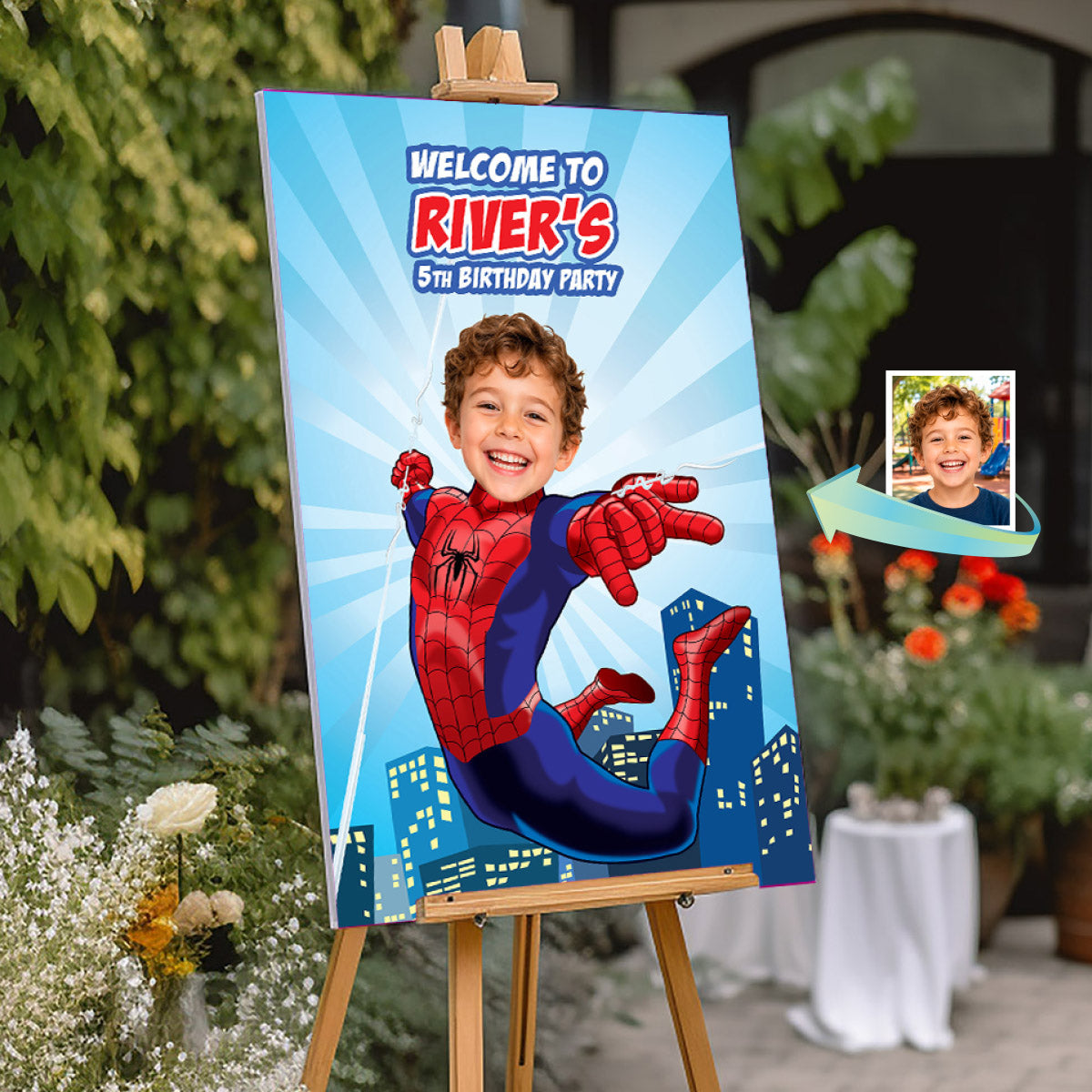 Brand New Day Spiderman Birthday Welcome Sign With Child as The Star. 2492WS2