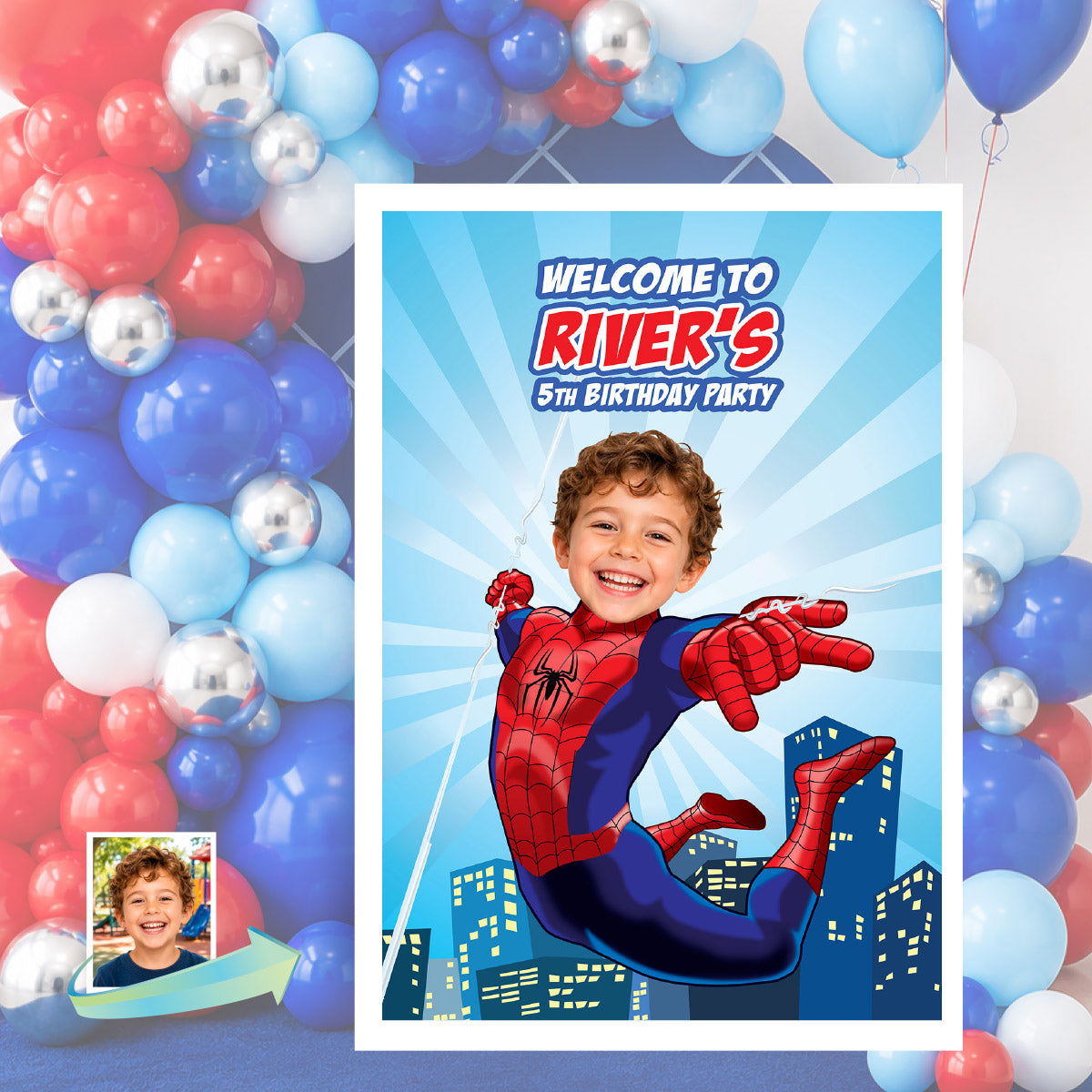 Brand New Day Spiderman Birthday Welcome Sign With Child as The Star. 2492WS2