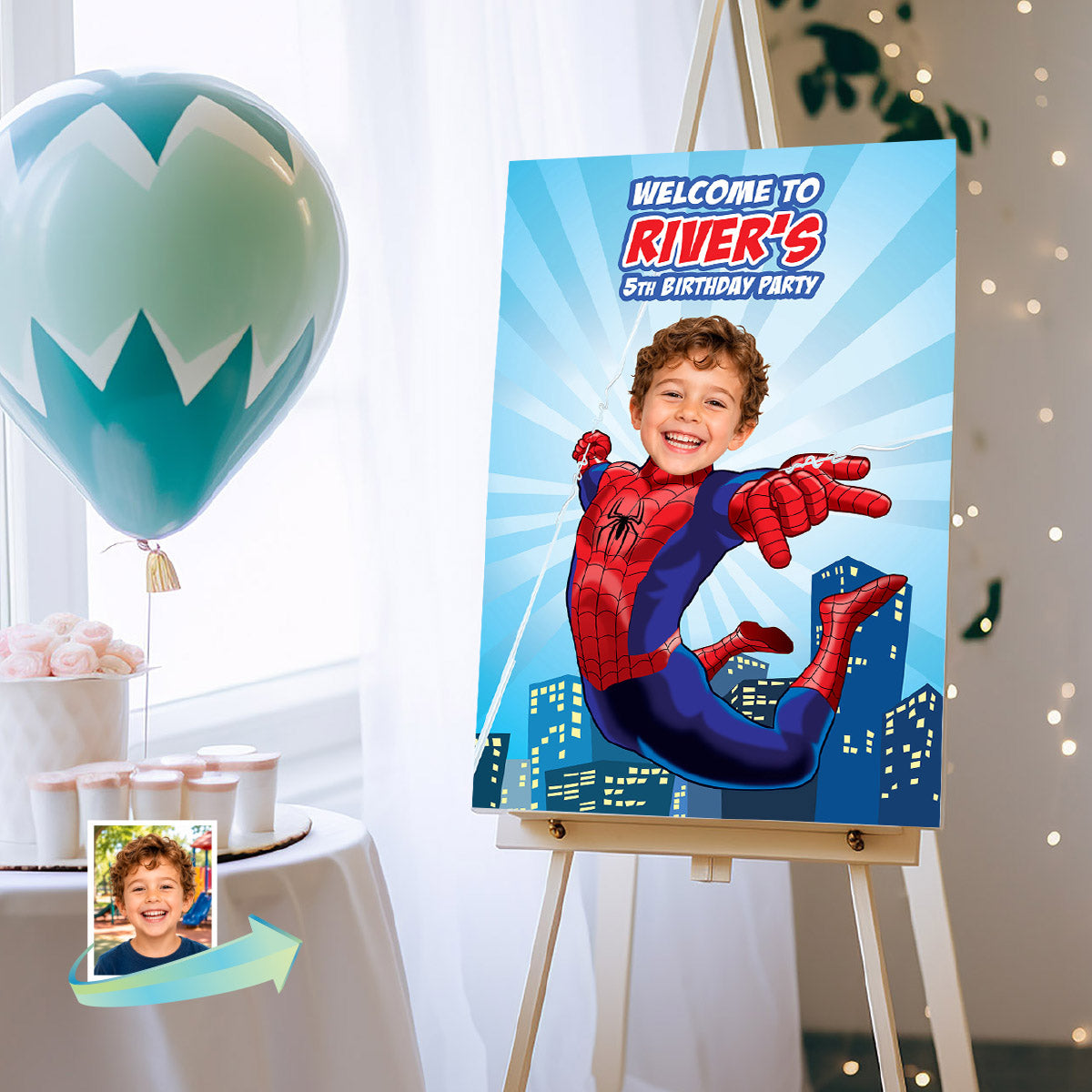Brand New Day Spiderman Birthday Welcome Sign With Child as The Star. 2492WS2