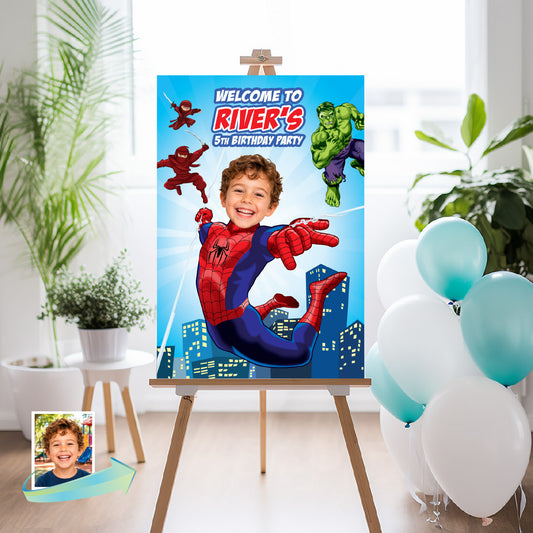 BND Spiderman Welcome Sign With Child as The Star Alongside Hulk and Ninjas. 2492WS5