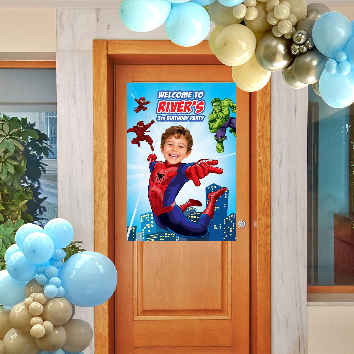 BND Spiderman Birthday Welcome Sign With Child as The Star Along Hulk and The Hand. 2492WS5